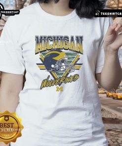Official Michigan Wolverines Triangle Vintage Ladies Tee showcasing a stylish design for female fans of the Wolverines.