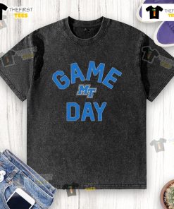 Alt Text: Official Middle Tennessee Blue Raiders game day logo on a college washed t-shirt, perfect for fans and alumni.