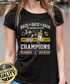 Official Milwaukee Brewers Back to Back to Back NL Central Division Champions 2025 Ladies Tee showcasing team pride.