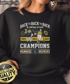 Milwaukee Brewers 2025 Back-to-Back NL Central Division Champions sweatshirt featuring team logo and vibrant colors.