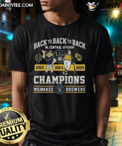 Official Milwaukee Brewers Back to Back to Back NL Central Division Champions 2025 T-Shirt featuring team logo and colors.