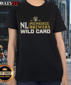 Alt Text: Official Milwaukee Brewers 2025 National League Wild Card Baseball Ladies Tee showcasing team logo and vibrant colors.