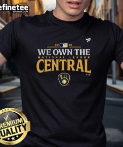 Official Milwaukee Brewers 2025 NL Central Champions T-Shirt featuring team logo and championship graphics.