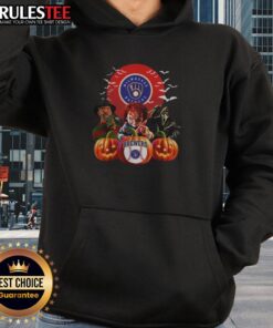 Official Milwaukee Brewers MLB horror movie Halloween hoodie featuring spooky graphics and team colors.