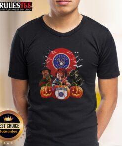 Official Milwaukee Brewers MLB Horror Movie Halloween T-Shirt featuring spooky graphics and team logo for Halloween fans.