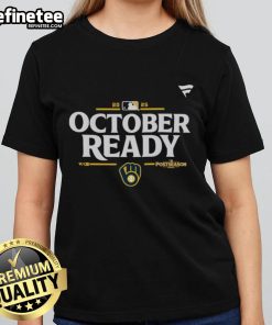 Official Milwaukee Brewers October Ready 2025 MLB Postseason Ladies Tee featuring team logo and stylish design.