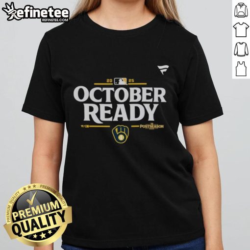Official Milwaukee Brewers October Ready 2025 MLB Postseason Ladies Tee featuring team logo and stylish design.