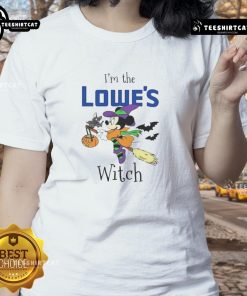 Official Minnie Mouse 'I'm Lowes Witch' Trick or Treat Halloween Ladies Tee featuring vibrant graphics and festive design.