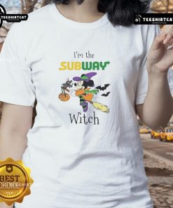 Official Minnie Mouse I'm Subway Witch Trick or Treat Halloween Ladies Tee featuring a fun and festive design for Halloween.