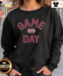 Alt Text: Official Mississippi State Bulldogs game day logo on a college sweatshirt, perfect for team spirit and fans.