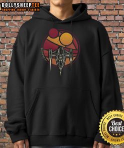 Alt Text: Official N-1 WZRD Twin Suns Starfighter retro sci-fi spaceship hoodie featuring vibrant design and comfortable fit.