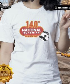 Alt Text: Official National Bohemian 140th Anniversary Logo on a stylish ladies tee, celebrating a historic beer brand.