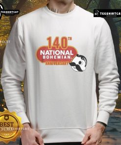 Alt Text: Official National Bohemian 140th Anniversary Logo Sweatshirt featuring a vintage design and iconic branding.