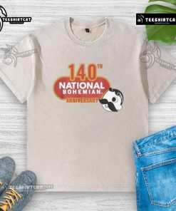 Official National Bohemian 140th Anniversary Logo on a washed t-shirt, celebrating the iconic beer brand's heritage.