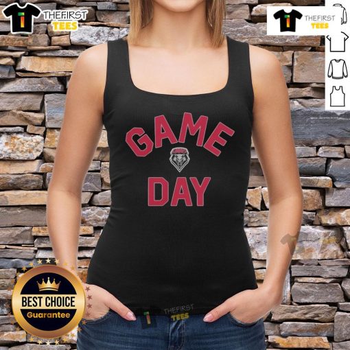 Alt Text: Official New Mexico Lobos game day logo on a college tank top, perfect for fans and spirited sports attire.