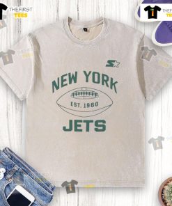 Official New York Jets Green and White Forever Washed T-Shirt featuring team logo and vintage style design.
