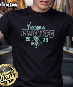 Alt Text: Official New York Liberty 2025 WNBA Playoffs logo t-shirt featuring vibrant team colors and dynamic design.