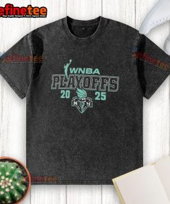 Official New York Liberty 2025 WNBA Playoffs logo on a washed t-shirt, perfect for fans and collectors.