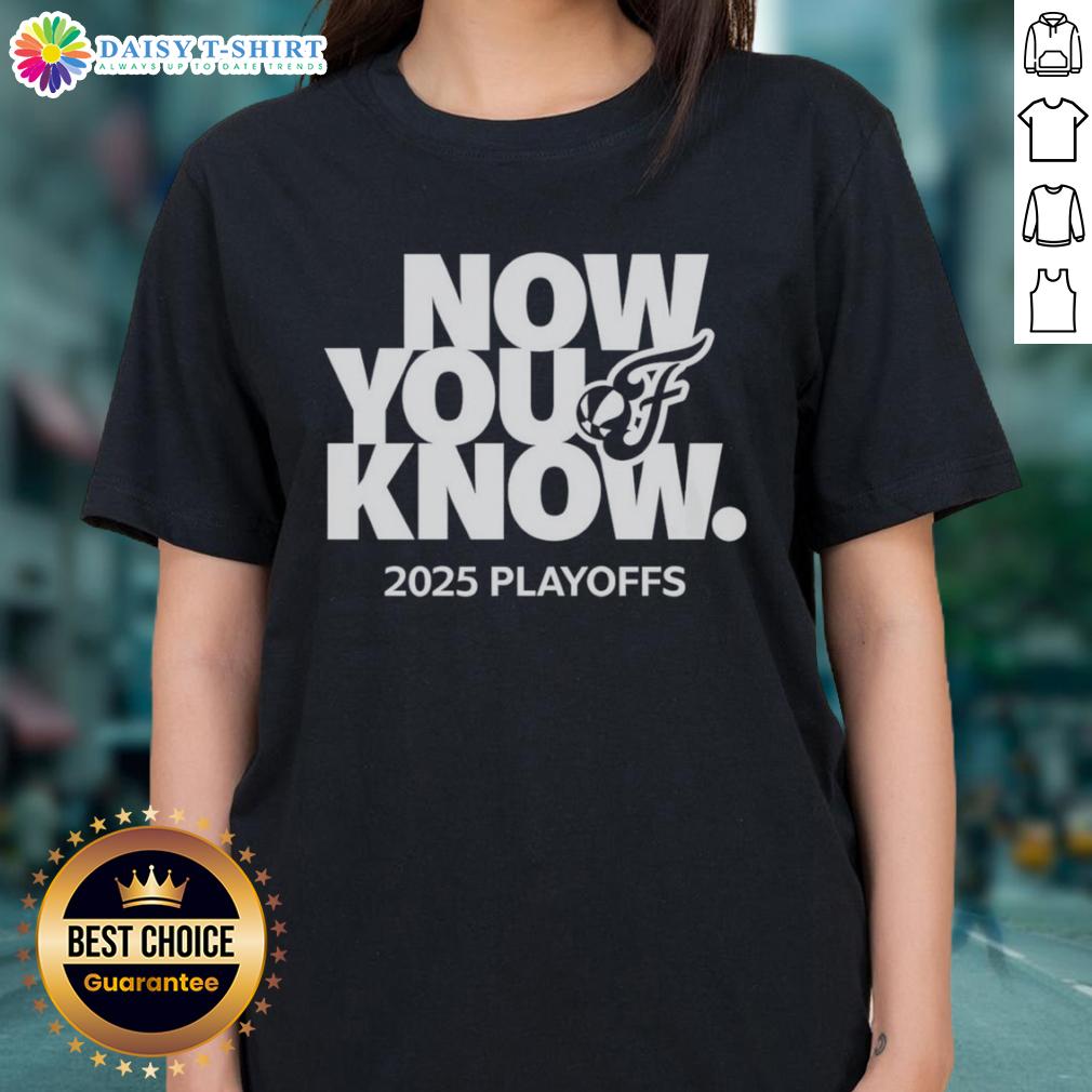 Official Now You Know 2025 Playoffs Indiana Fever Ladies Tee Indiana Fever ladies tee for the 2025 playoffs, featuring vibrant team colors and official logo design.