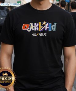 Official Oakland All Stars design logo on a team players t-shirt, showcasing vibrant colors and sports pride.