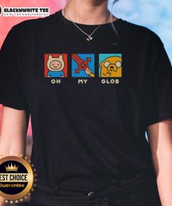Alt Text: Official Oh My Glob Adventure Time Ladies Tee featuring vibrant graphics of beloved characters from the show.