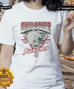 Official Ohio State Buckeyes Triangle Vintage Ladies Tee in red, featuring classic logo and stylish design for fans.