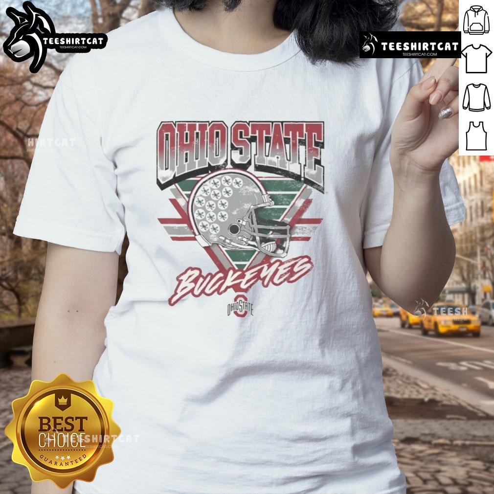 Official Ohio State Buckeyes Triangle Vintage Ladies Tee Official Ohio State Buckeyes Triangle Vintage Ladies Tee in red, featuring classic logo and stylish design for fans.
