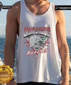 Official Ohio State Buckeyes triangle vintage tank top in red with logo, perfect for game day and casual wear.