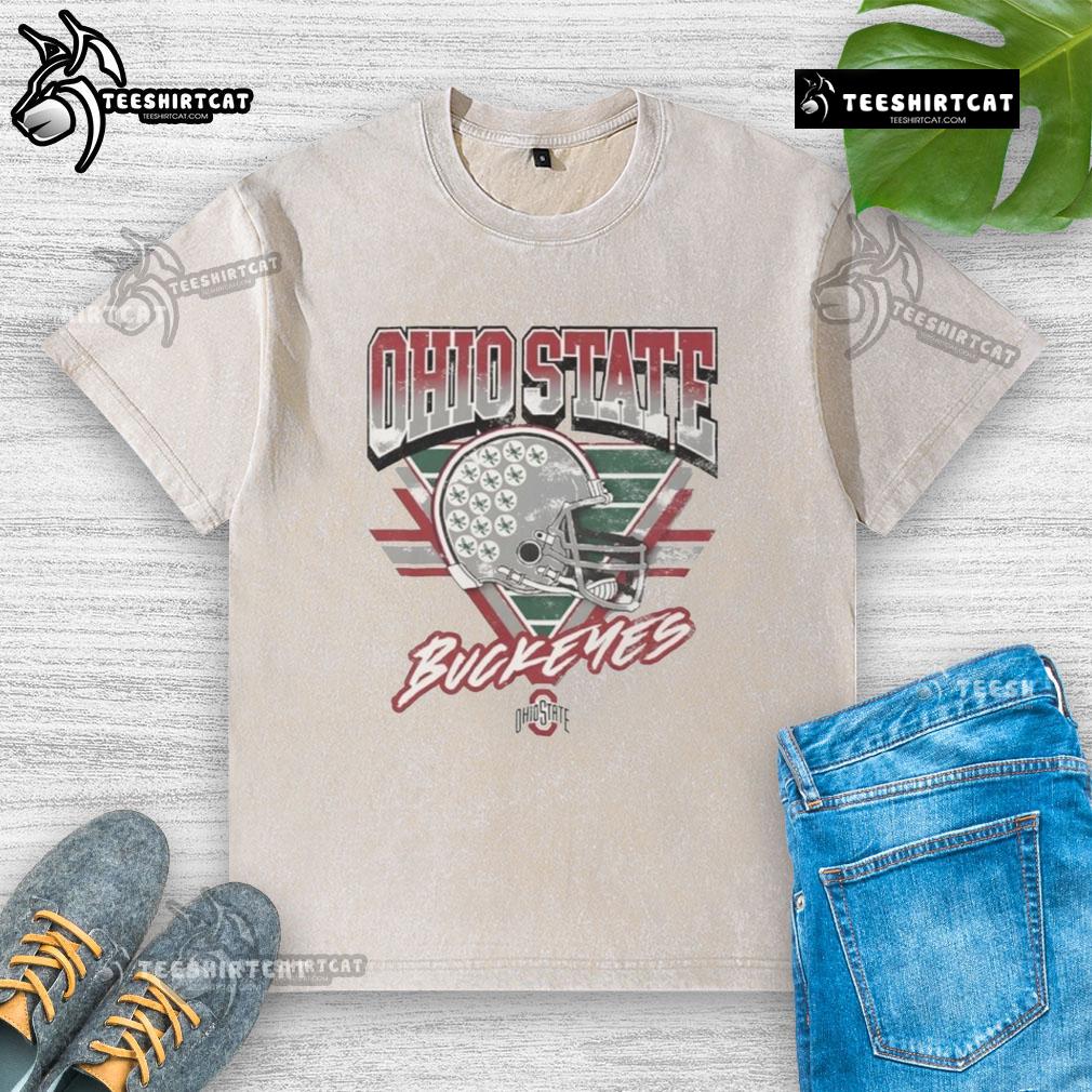 Official Ohio State Buckeyes Triangle Vintage Washed T Shirt Vintage washed T-shirt featuring the official Ohio State Buckeyes logo in a triangle design, perfect for fans.