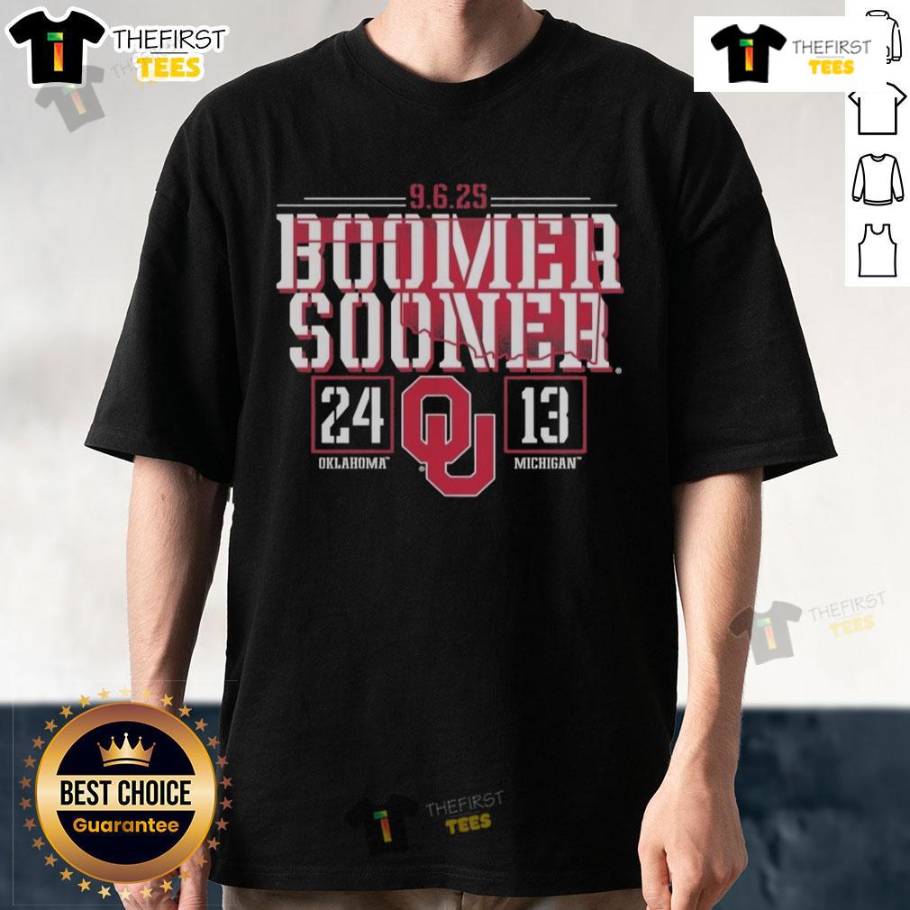 Official Oklahoma Sooners Beat Michigan Wolverines 2025 Score T Shirt Official Oklahoma Sooners Beat Michigan Wolverines 2025 Score T-Shirt featuring team logos and victory score design.