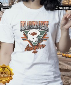 Official Oklahoma State Cowboys Triangle Vintage Ladies Tee showcasing a stylish retro design in orange and black.