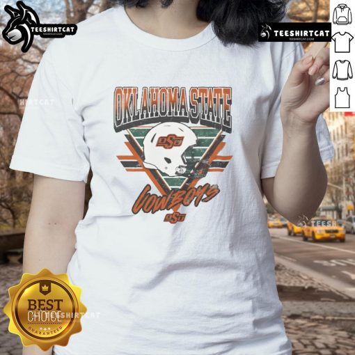 Official Oklahoma State Cowboys Triangle Vintage Ladies Tee showcasing a stylish retro design in orange and black.