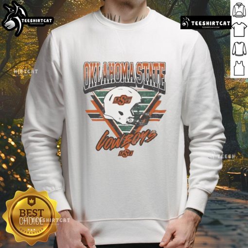 Alt Text: Vintage Oklahoma State Cowboys triangle sweatshirt showcasing classic design and team spirit in orange and black colors.