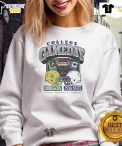 2025 College GameDay sweatshirt featuring Oregon Ducks vs Penn State Nittany Lions helmet design, perfect for fans.