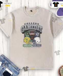 Official Oregon Ducks vs Penn State Nittany Lions 2025 College GameDay helmet washed t-shirt showcasing team spirit.
