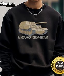 Alt Text: Official Panzerjager Tiger Elefant Tank WW2 Military History Sweatshirt showcasing a vintage tank design for enthusiasts.