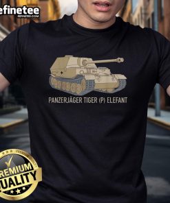 Official Panzerjger Tiger Elefant Tank WW2 Military History T-Shirt featuring a detailed tank graphic and classic design.