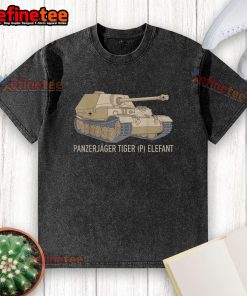 Official Panzerjager Tiger Elefant tank WW2 military history washed t-shirt featuring a vintage tank graphic design.