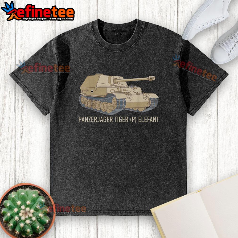 Official Panzerjäger Tiger Elefant Tank Ww2 Military History Washed T Shirt Official Panzerjager Tiger Elefant tank WW2 military history washed t-shirt featuring a vintage tank graphic design.