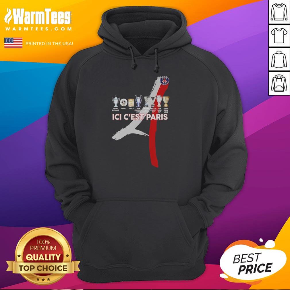 Official Paris Saint Germain Football Ici C'Est Paris Trophy Hoodie Official Paris Saint-Germain Football ICI C'est Paris Trophy Hoodie in navy blue, showcasing the iconic PSG logo.