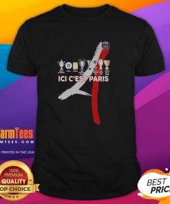 Alt Text: Official Paris Saint-Germain Football Ici C'Est Paris Trophy T-Shirt featuring bold PSG logo and stylish design.