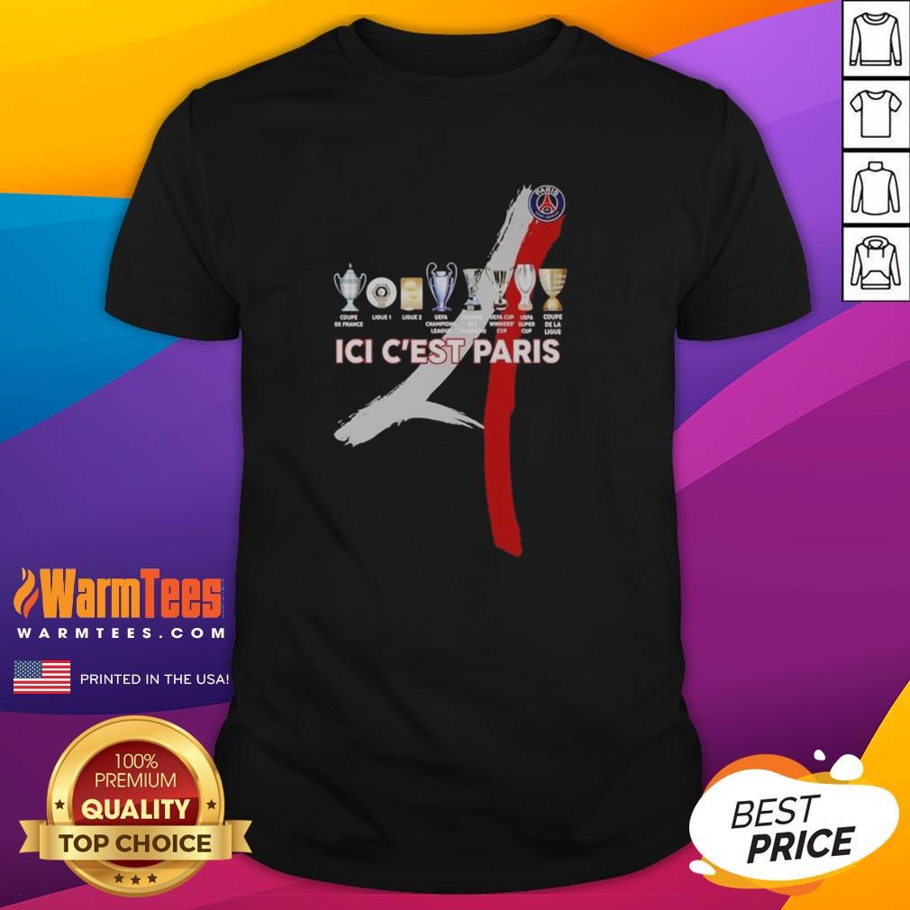 Official Paris Saint Germain Football Ici C'Est Paris Trophy T Shirt Alt Text: Official Paris Saint-Germain Football Ici C'Est Paris Trophy T-Shirt featuring bold PSG logo and stylish design.