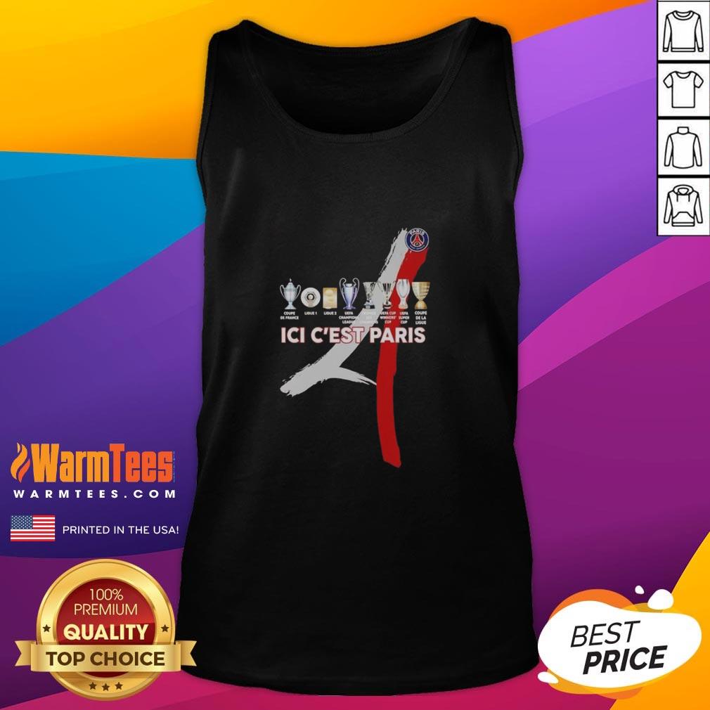 Official Paris Saint Germain Football Ici C'Est Paris Trophy Tank Top Alt Text: Official Paris Saint-Germain Football ICI C'est Paris trophy tank top featuring team logo and stylish design.