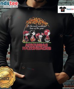 Peanuts characters x Arkansas Razorbacks NFL hoodie, perfect for the holiday season and fans of both franchises.