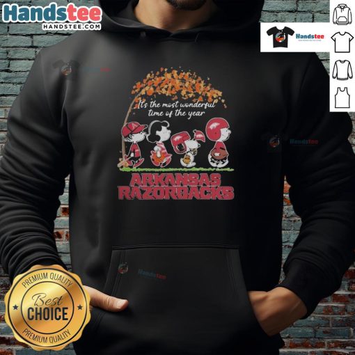 Peanuts characters x Arkansas Razorbacks NFL hoodie, perfect for the holiday season and fans of both franchises.