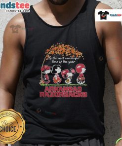 Official Peanuts characters X Arkansas Razorbacks NFL tank top celebrating 'It's The Most Wonderful Time Of The Year'.