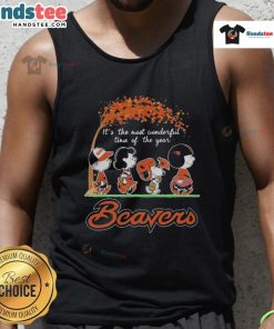 Official Peanuts Characters tank top featuring Oregon State Beavers NFL design for the holiday season.