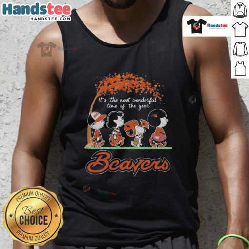 Official Peanuts Characters tank top featuring Oregon State Beavers NFL design for the holiday season.