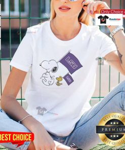 Official Peanuts Snoopy LSU Tigers NCAA College Football ladies tee in vibrant colors, perfect for fans.