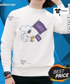 Alt Text: Official Peanuts Snoopy LSU Tigers NCAA College Football sweatshirt featuring vibrant graphics and cozy design.